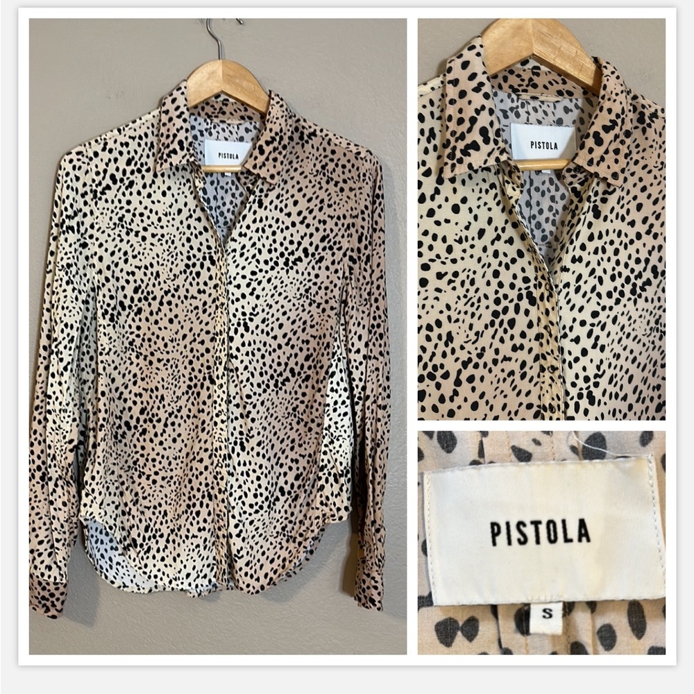 Pistola Animal Print Long Sleeve Snap Button Top Size Small